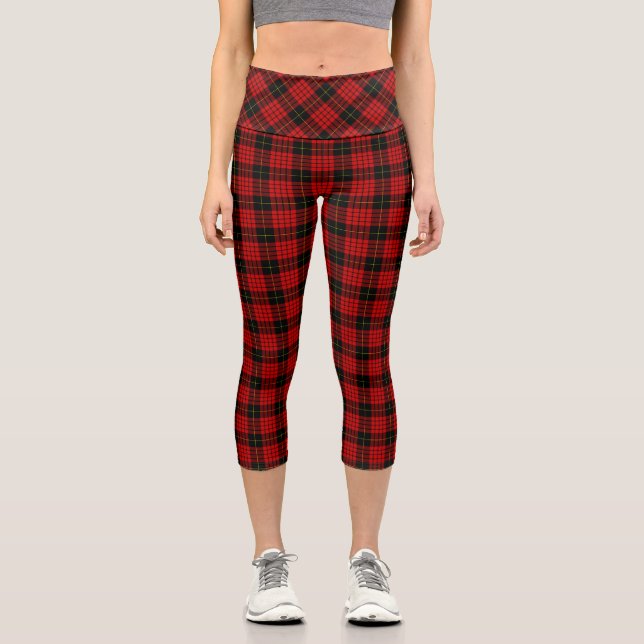 MacQueen Tartan Red and Black Plaid Capri Leggings (Front)