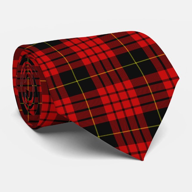 MacQueen Tartan Red and Black Plaid Neck Tie (Rolled)