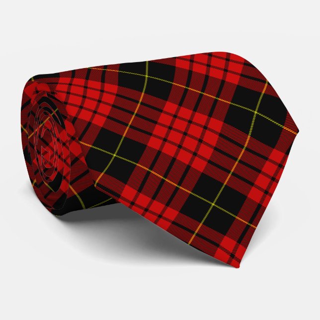 MacQueen Tartan Red and Black Plaid Neck Tie (Rolled)