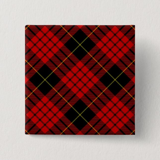 MacQueen Tartan Red and Black Plaid Pinback Button (Front)
