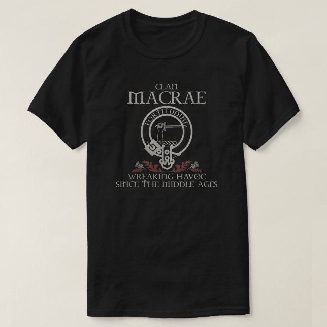 Macrae 2 Clan crest Scottish surname tartan Thistl T-Shirt (Design Front)