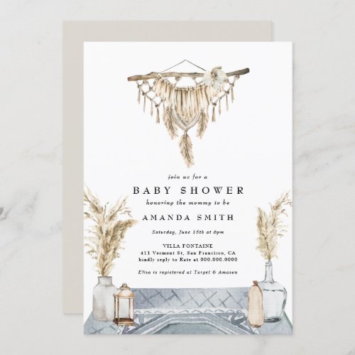 Macrame Boho Chic Rustic Boy Blue Baby Shower Invi Invitation