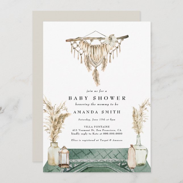 Macrame Boho Chic Rustic Neutral Baby Shower  Invitation (Front/Back)