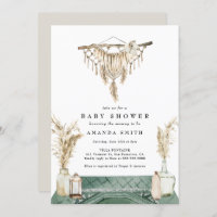 Macrame Boho Chic Rustic Neutral Baby Shower  Invitation