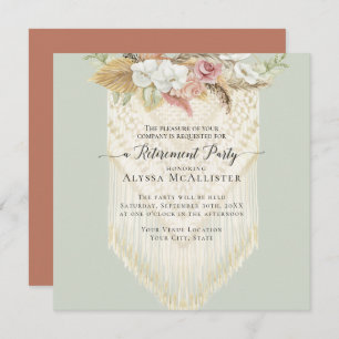 Macrame BOHO Floral Pink Pampas Grass Retirement Invitation
