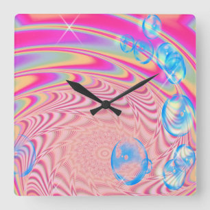 MACRAME'- Colorful Abstract Image of Fractal Art - Square Wall Clock