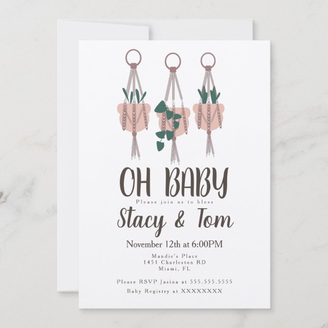 Macrame Plant Hanger Planter Pots Baby Shower Invitation (Front)