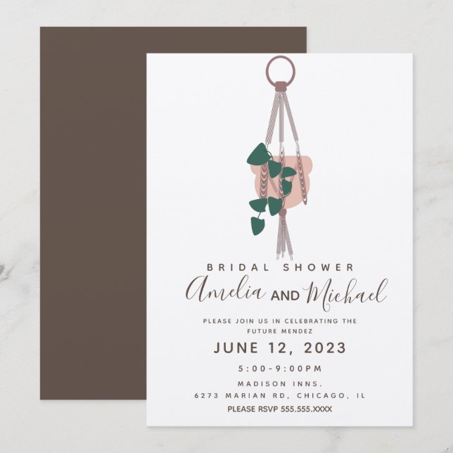 Macrame Plant Hanger Planter Pots Bridal Shower Invitation (Front/Back)