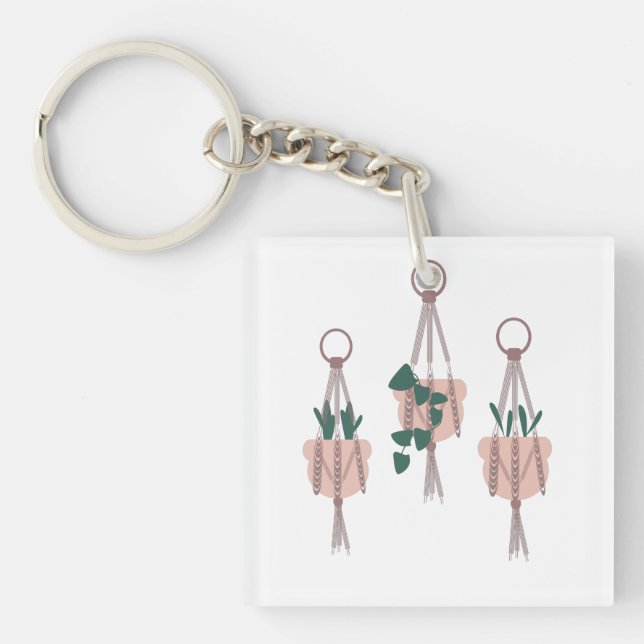 Macrame Plant Hanger Planter Pots Illustration Keychain (Front)
