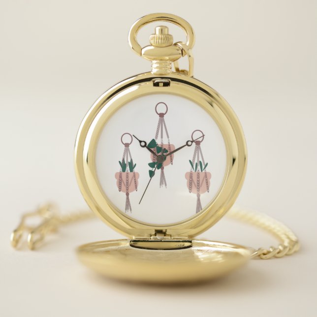 Macrame Plant Hanger Planter Pots Illustration Pocket Watch (Inside)
