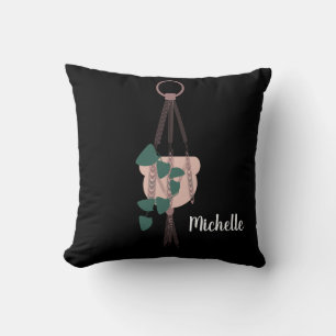 Macrame Plant Hanger Planter Pots Trailing Green Throw Pillow