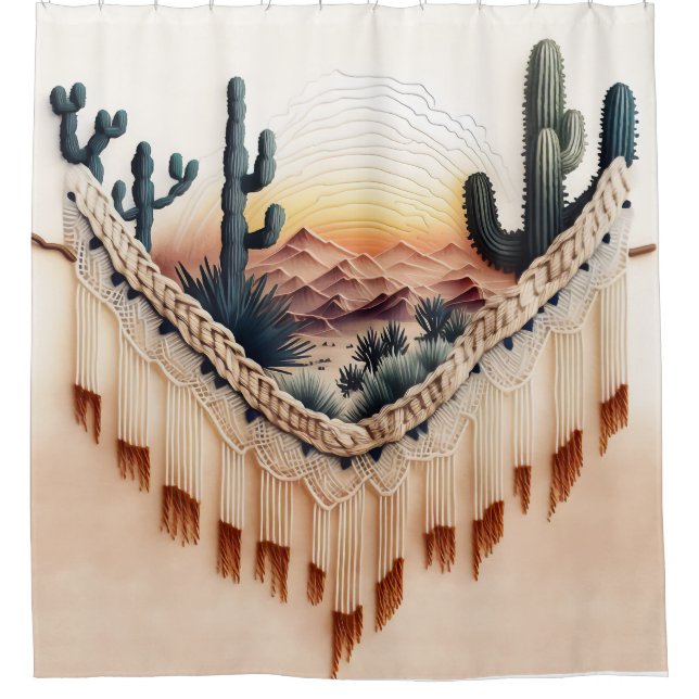 Macrame Style Print Shower Curtain (Front)