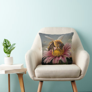 Macro Bee Throw Pillow