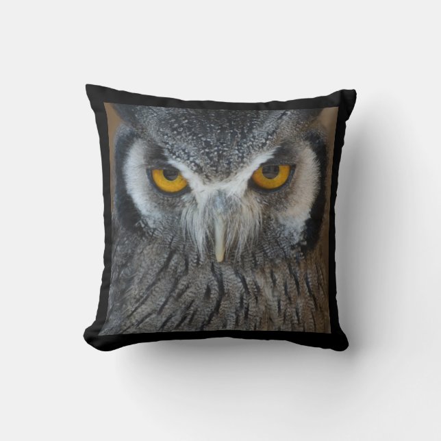 Macro Black and White Scops Owl Throw Pillow (Front)