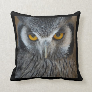 Macro Black and White Scops Owl Throw Pillow