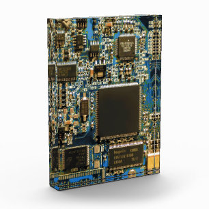 Macro Blue Circuit Board   PCB Photo Acrylic Award