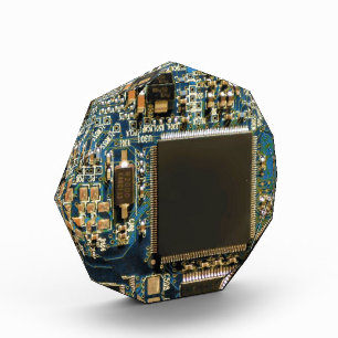 Macro Blue Circuit Board   PCB Photo Acrylic Award