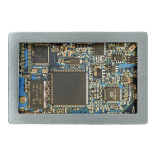 Macro Blue Circuit Board | PCB Photo Belt Buckle (Front)