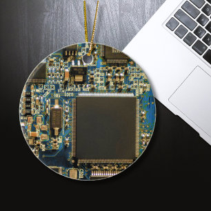 Macro Blue Circuit Board   PCB Photo Ceramic Ornament