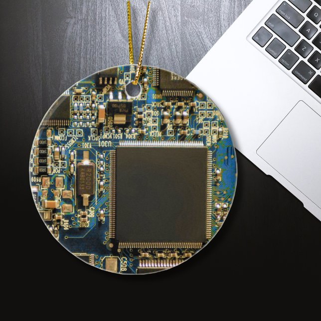 Macro Blue Circuit Board | PCB Photo Ceramic Ornament (Creator Uploaded)