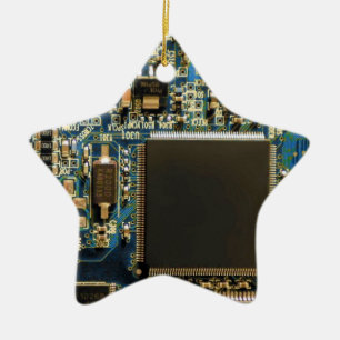 Macro Blue Circuit Board PCB Photo Ceramic Ornament