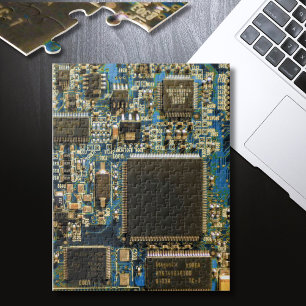 Macro Blue Circuit Board   PCB Photo Jigsaw Puzzle