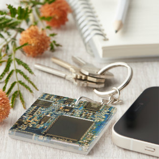 Macro Blue Circuit Board | PCB Photo Keychain