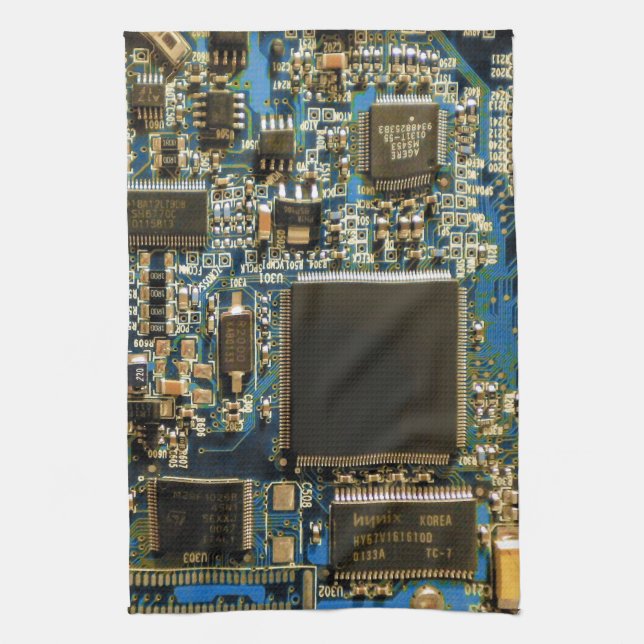 Macro Blue Circuit Board | PCB Photo Kitchen Towel (Vertical)