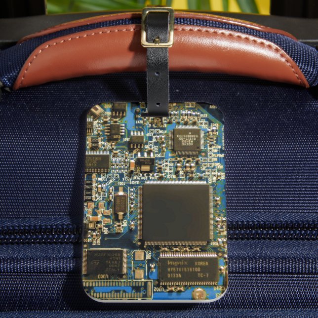 Macro Blue Circuit Board | PCB Photo Luggage Tag (Front Insitu 2)