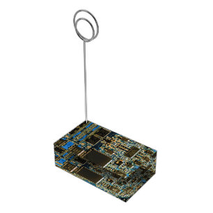 Macro Blue Circuit Board   PCB Photo Place Card Holder