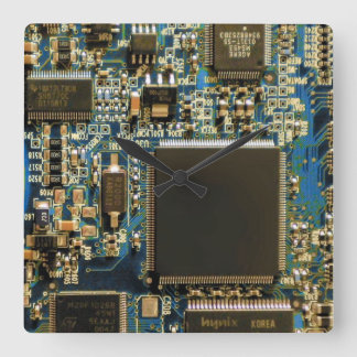Macro Blue Circuit Board | PCB Photo Square Wall Clock