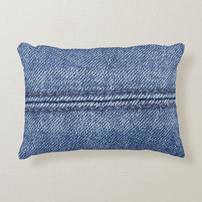 Macro Blue Denim, Close-Up Texture. Accent Pillow (Front)