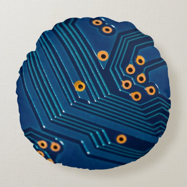 Macro close up view of computer electronic board,  round pillow (Front)