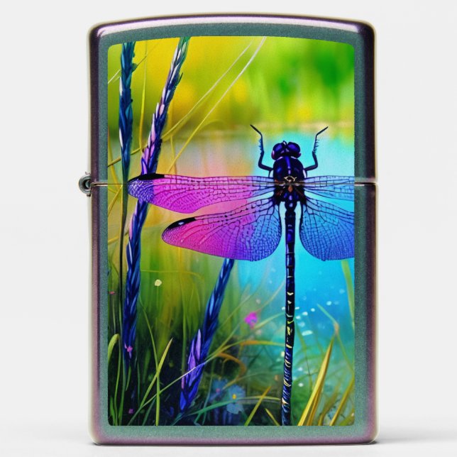 Macro Dragonfly watercolor  Zippo Lighter (Front)
