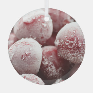 Macro frozen berries, closeup texture. glass ornament