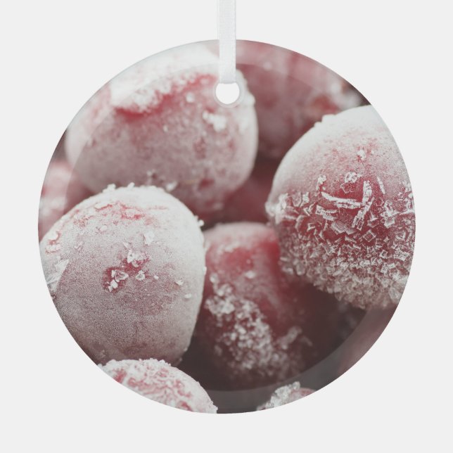 Macro frozen berries, closeup texture. glass ornament (Front)