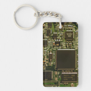 Macro Green Circuit Board   PCB Photo Keychain