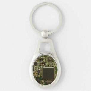 Macro Green Circuit Board   PCB Photo Keychain
