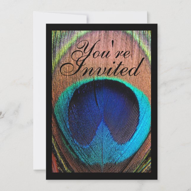 Macro Peacock Feather Rich Blues Invitation (Front)
