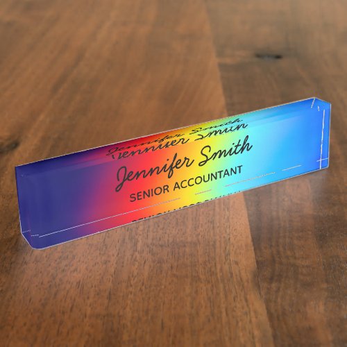 Macro Photo Holographic Rainbow Gradient Desk Name Plate