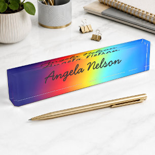 Macro Photo Holographic Rainbow Gradient Name Desk Name Plate