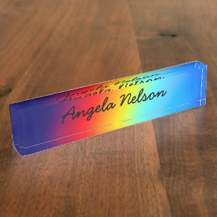 Macro Photo Holographic Rainbow Gradient Name Desk Name Plate