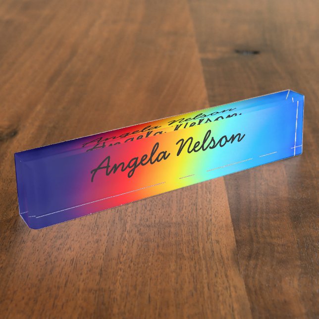 Macro Photo Holographic Rainbow Gradient Name Desk Name Plate (Side)