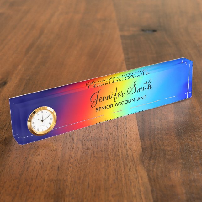 Macro Photo Holographic Rainbow Ombre Desk Name Plate (Side)