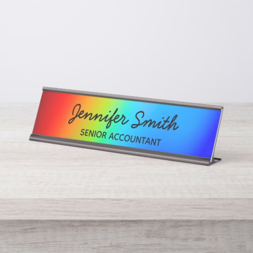 Macro Photo Holographic Rainbow Ombre Desk Name Plate