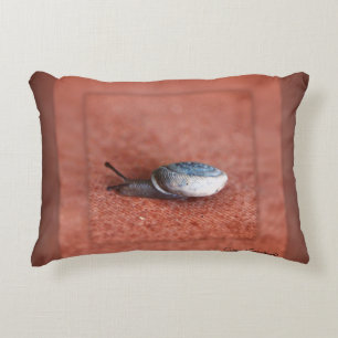 Macro Photograph of Snail on Terracotta Accent Pillow