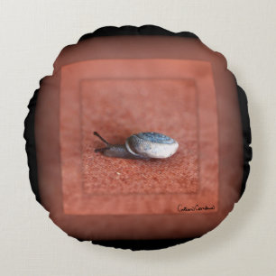 Macro Photograph of Snail on Terracotta Round Pillow