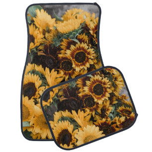 MACRO PHOTOGRAPHY OF YELLOW SUNFLOWERS CAR FLOOR MAT