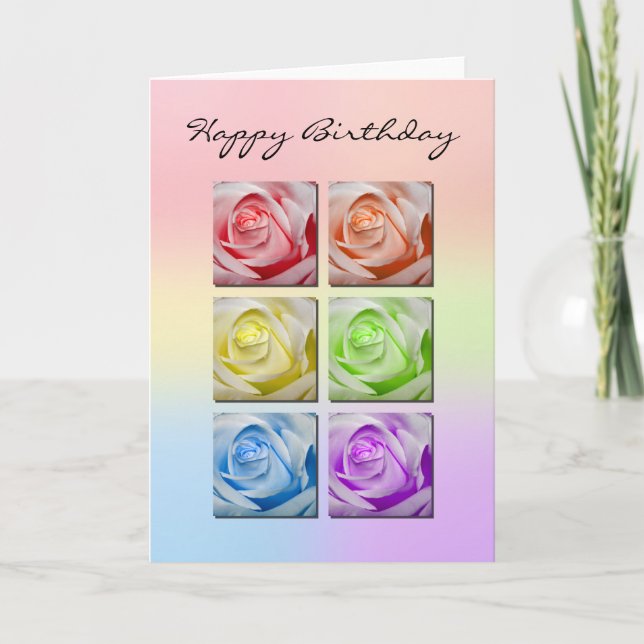 Macro Rainbow Roses Birthday Card (Front)