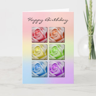 Macro Rainbow Roses Birthday Card